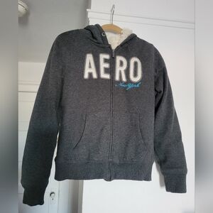 AEROPOSTALE Y2k Faux Fur Lined Hoodie Gray L